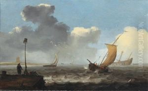 Bateaux Au Mouillage Vus Du Bord De La Digue by Willem van Diest