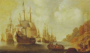 Coastal Scene With Boat Landing On Shore by Willem van Diest