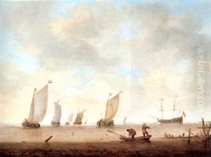 Boats In Calm Seas by Willem van Diest