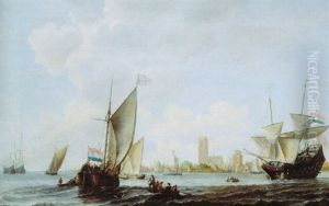 A Smalschip, A Merchantman And Other Shipping On The River Merwede Near The City Of Dordrecht