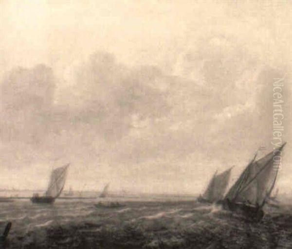 Wijdschips Sailing Close-hauled On A River - view 1