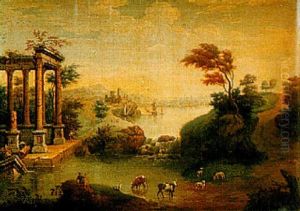Capriccio Landscape With A City And Ruins Beside A Lake by Willem van Diest