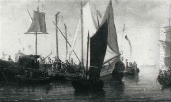 A Busy Harbour With Figures On A Quayside - view 1