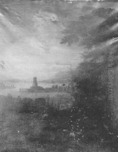 Landscape With Drovers And Sheep, A Castle In A River       Estuary Beyond