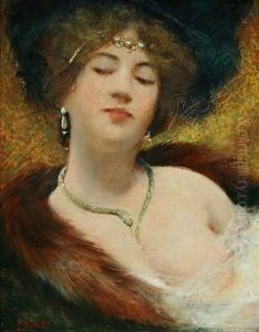 Woman With A Black Hat And Snake Necklace by Leo Diet