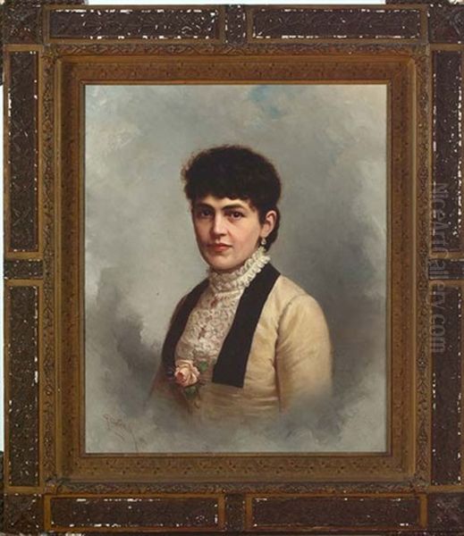 Portrait Of Woman Wearing An Ivory Dress - view 1