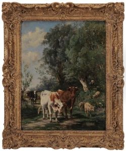 Cows And Sheep On A Path by Marie Dieterle