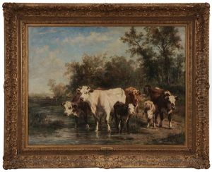 Cows Crossing Stream by Marie Dieterle
