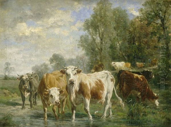 Sommerliche Landschaft Mit Kuhen An Der Tranke - view 1