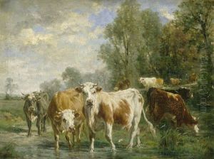 Sommerliche Landschaft Mit Kuhen An Der Tranke by Marie Dieterle