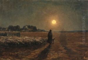 Landscape With Sheep And Herds In The Moonlight