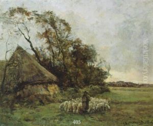 Berger Avec Son Troupeau Dans Paysage by Pierre Georges Dieterle