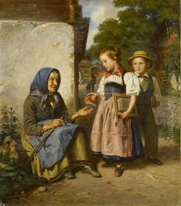 Kinder Geben Einer Blinden Alten Bettlerin Ihr Znuni