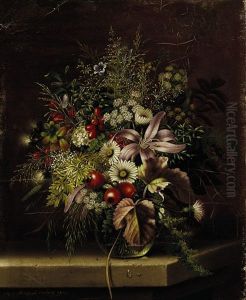 Feldblumenstraus Mit Hagebutten In Einer Glasvase