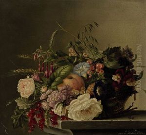 Korb Mit Blumen Und Fruchten Korb Mit Blumen Und Fruchten