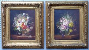 Still-life Of Summer Flowers In Vase (pair) by Adelheid Dietrich