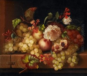 Herbstliches Stillleben Mit Wein, Pfirsichen Und Rosen