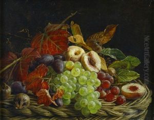 Fruchtestilleben Mit Herbstlaub In Einem Korb by Adelheid Dietrich