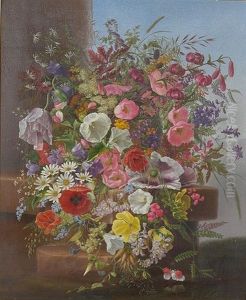 A Still Life Of Wild Flowers On A Stone Ledge by Adelheid Dietrich