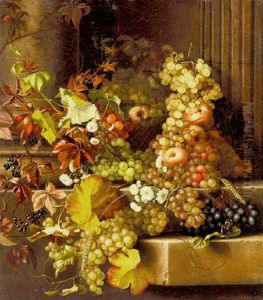 Autumnal Still Life With Fruit And Flowers by Adelheid Dietrich