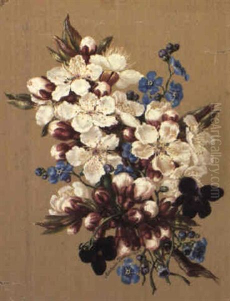 Apple Blossoms And Purple Violets - view 1