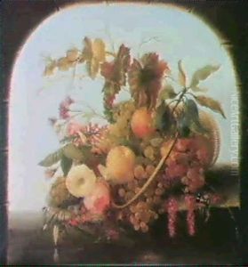 Still Life With Flowers And Fruit On A Stone Ledge