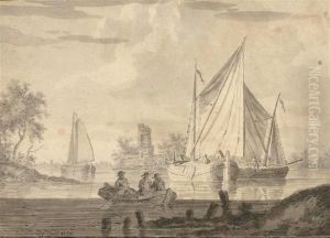 Boats On A River. by Jan Arends