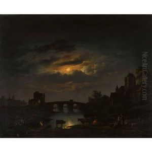 Mondbeschienene Landschaft Mit Steinbrucke by Christian Wilhelm Ernst Dietrich