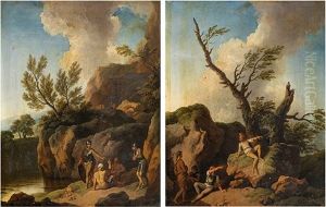 Landscape With Ancient Characters (counterparts) by Christian Wilhelm Ernst Dietrich