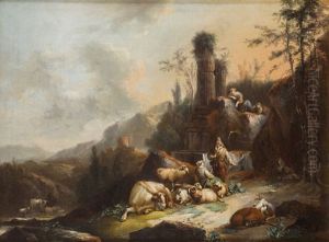 Ruinenlandschaft Mit Hirten, Schafen Und Ziegen by Christian Wilhelm Ernst Dietrich