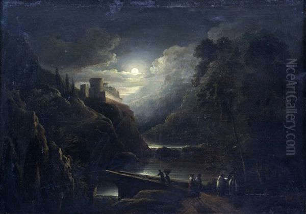 Paysage Au Pont Et Au Clair De Lune - view 1