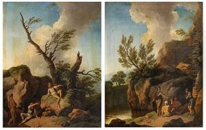 Landscape With Ancient Characters (counterparts) by Christian Wilhelm Ernst Dietrich