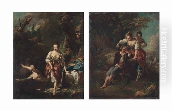 A Wooded River Landscape With Women Bathing; And A Wooded Landscape With Women Teasing A Sleeping Shepherd - view 1