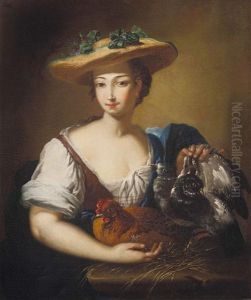 Junge Dame Mit Henne Und Vogeln