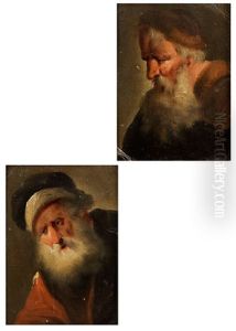 Miniaturgemaldepaar Zwei Alte, Bartige Manner (pair)
