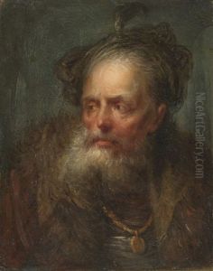 Portrait Of A Bearded Man, Head And Shoulders, In A Cap And Fur Trimmed Cloak by Christian Wilhelm Ernst Dietrich