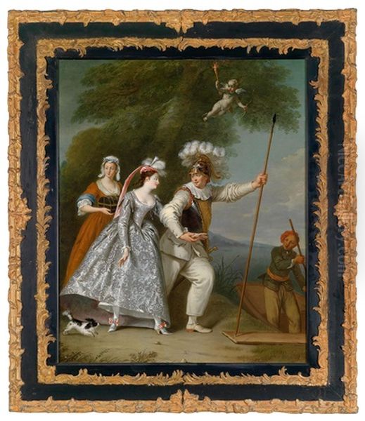 Portrat Eines Eleganten Herrn Als Pierrot In Einer Commedia Dell'arte-interpretation Des Raubes Der Schonen Helena - view 1