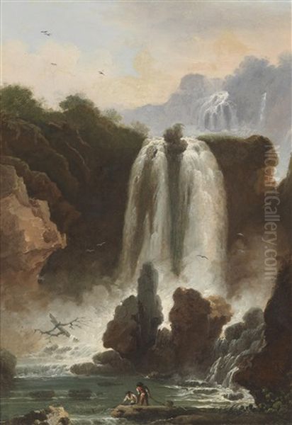 Gebirgslandschaft Mit Wasserfall, Ruckseitig Ein Rotes Lacksiegel Der Academie Des Beaux Arts - view 1