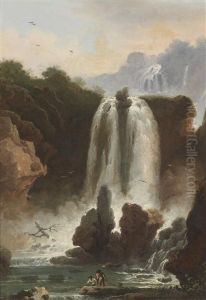 Gebirgslandschaft Mit Wasserfall, Ruckseitig Ein Rotes Lacksiegel Der Academie Des Beaux Arts