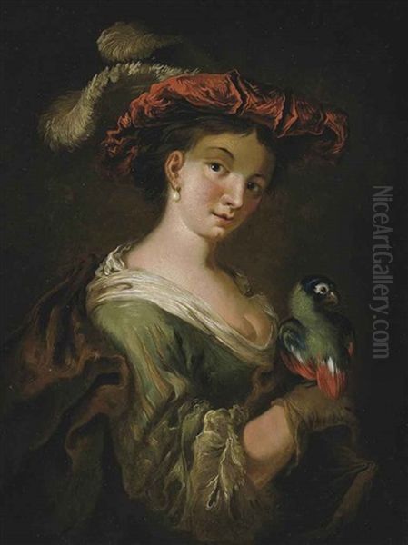 A Lady Holding A Parrot - view 1