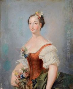 Portrait D'une Femme Au Panier De Fleurs by Christian Wilhelm Ernst Dietrich