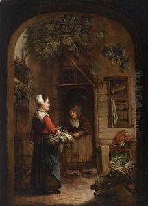 Eine Gemuseverkauferin Vor Der Hausture by Christian Wilhelm Ernst Dietrich