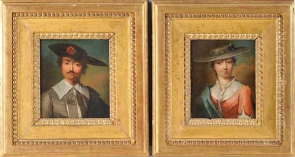 Portrait D'homme Au Chapeau (+ Portrait De Femme A La Robe Rose; Pair) - view 1