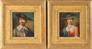 Portrait D'homme Au Chapeau (+ Portrait De Femme A La Robe Rose; Pair) by Christian Wilhelm Ernst Dietrich