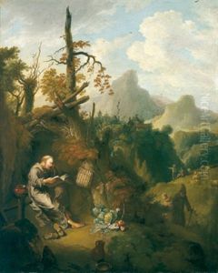 Ein Einsiedler In Einer Bewaldeten Gebirgslandschaft