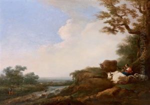 Abendliche Landschaft Mit Lagernder Viehherde Und Hirtin by Christian Wilhelm Ernst Dietrich