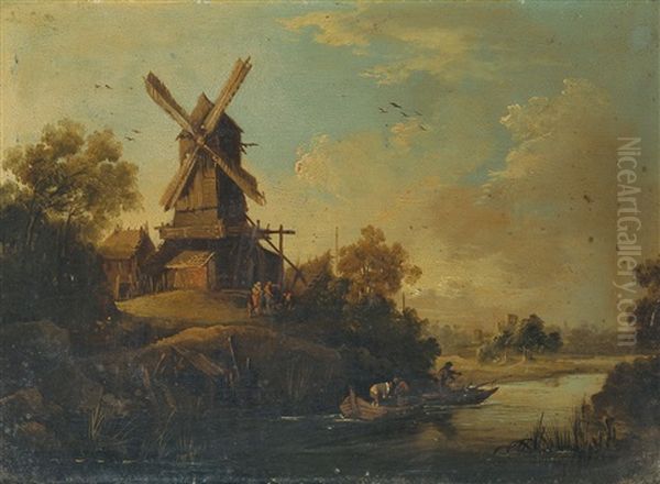 Flusslandschaft Mit Windmuhle - view 1