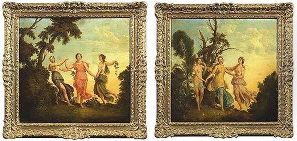 Drei Tanzende Nymphen Mit Blumengirlanden In Einer Waldlandschaft (+ Drei Reigen Tanzende Nymphen; Pair) - view 1