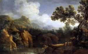 Gebirgslandschaft Mit Zwei Anglern Gebirgslandschaft Mit Zwei Anglern