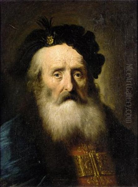 Portrait Of An Elderly Gentleman Wearing A Blue Fur Lined Cloak, A Gold Embroidered Red Jacket And A Black Hat - view 1